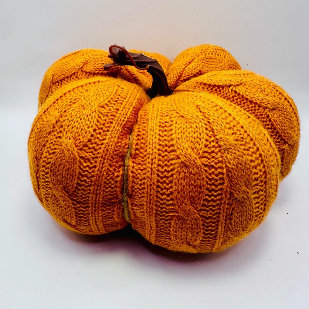 Cable Knit Decorative Pumpkins Orange Halloween Decor 4” x 8”
